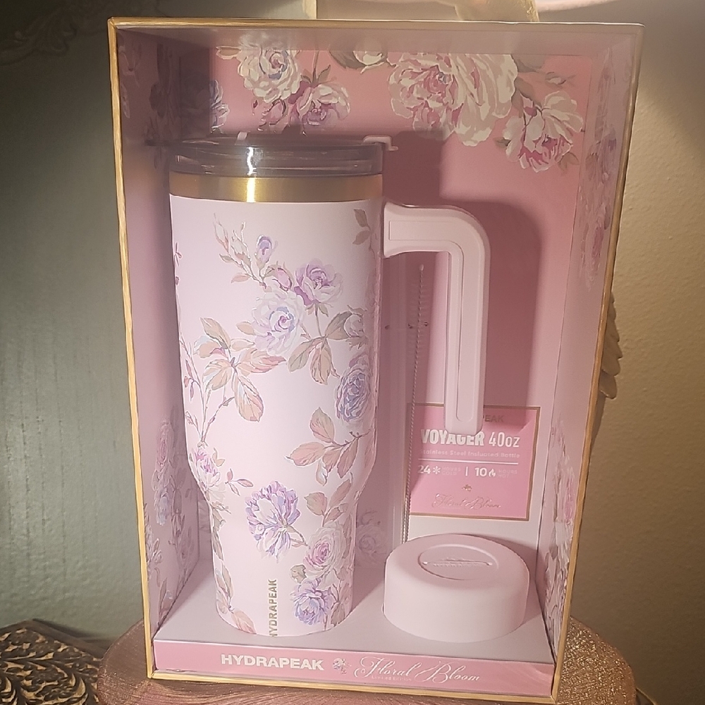 Hydrapeak Floral Tumbler with Lid - Pink and Gold